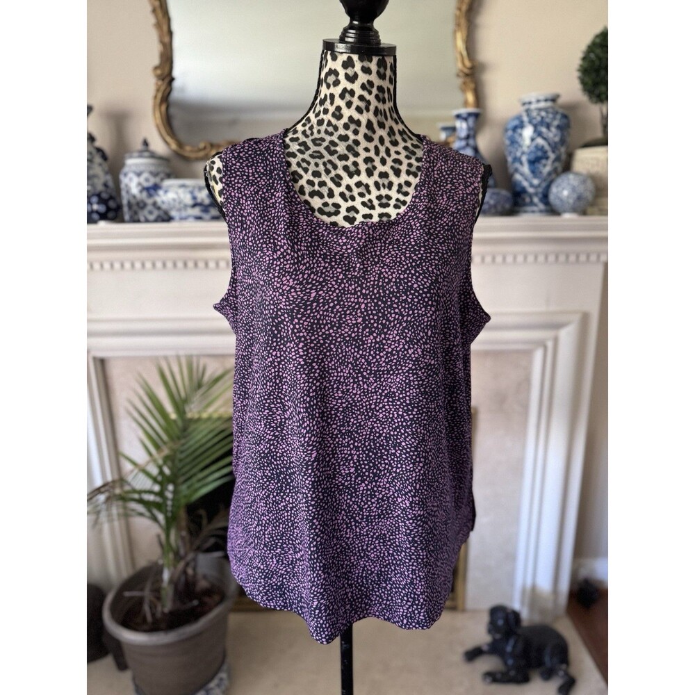 J. Jill Wearever Tunic Tank Top PXL Pink Blue Dotty Soft Flowy Comfort Casual
